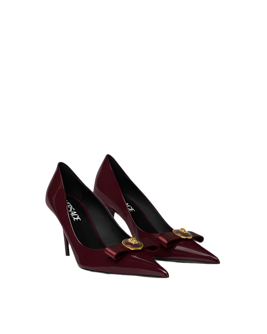 RED GIANNI RIBBION PATENT PUMPS 85 mm